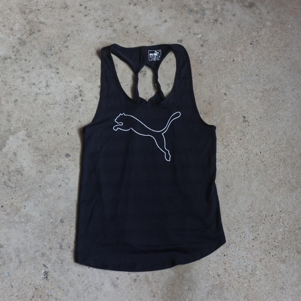 Puma Black Racerback Athletic Tank Top Logo Workout Gym Activewear Size M